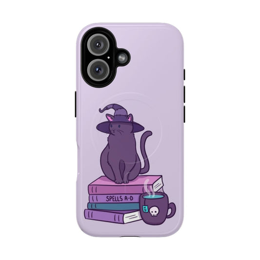 Feline Familiar Magnetic Tough Phone Case featuring a cat familiar in a mystical, pastel setting