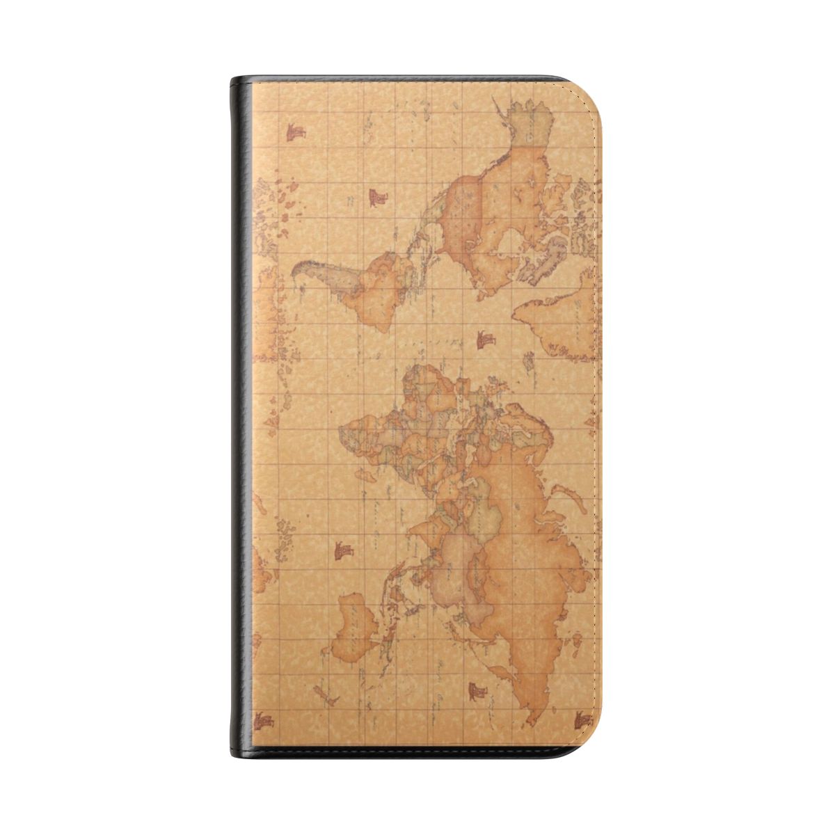 Stylish World Map Flip Phone Case with High-Quality Materials - Folded Back