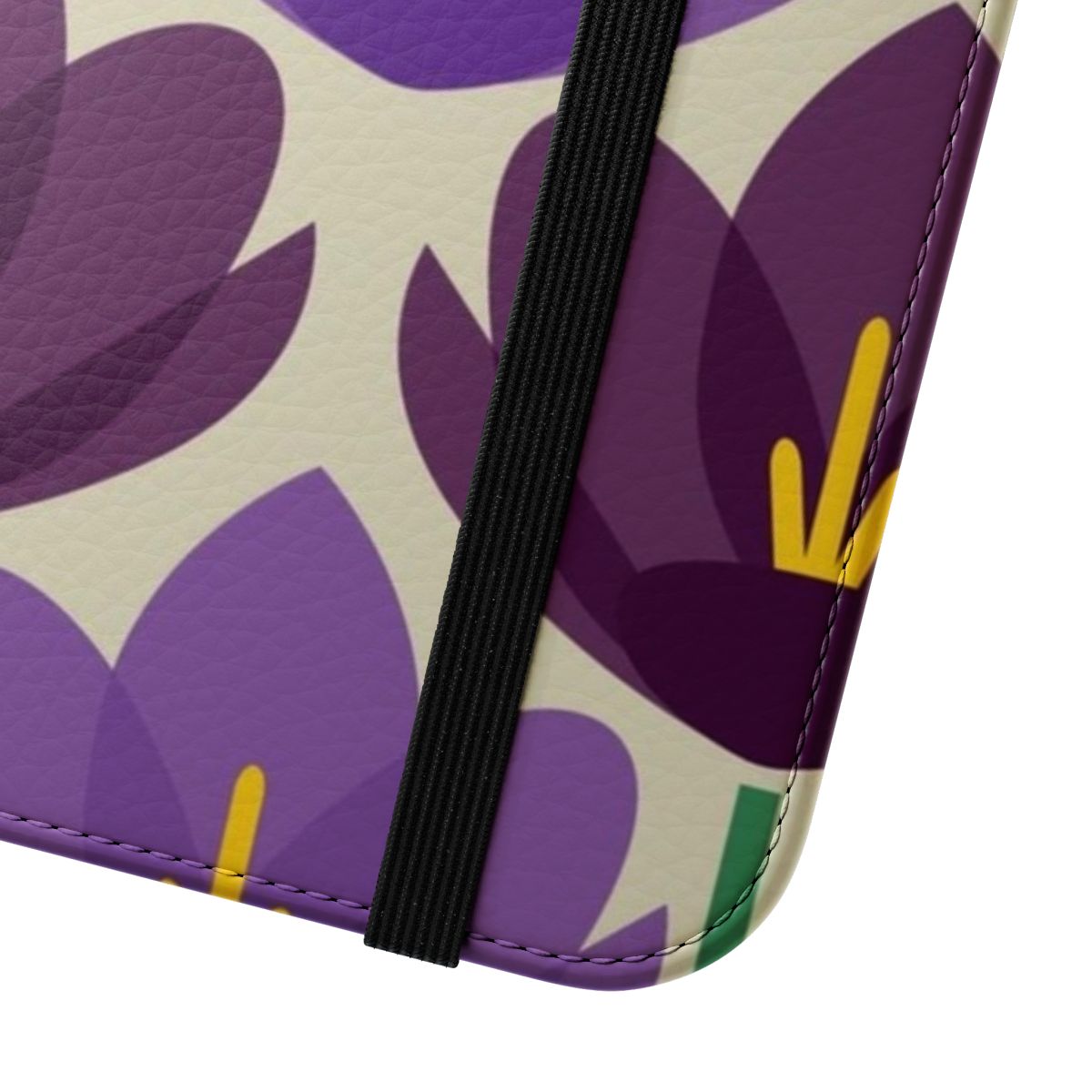 Colorful crocus flower design on a stylish phone case - Close Up