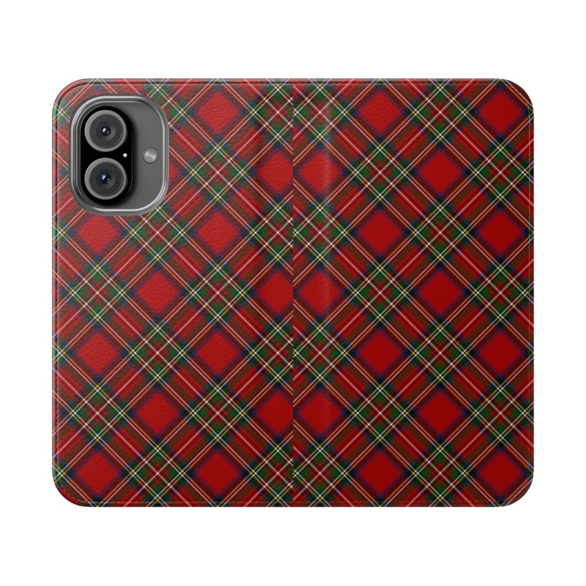 Flip phone case featuring the traditional royal stewart tartan plaid pattern