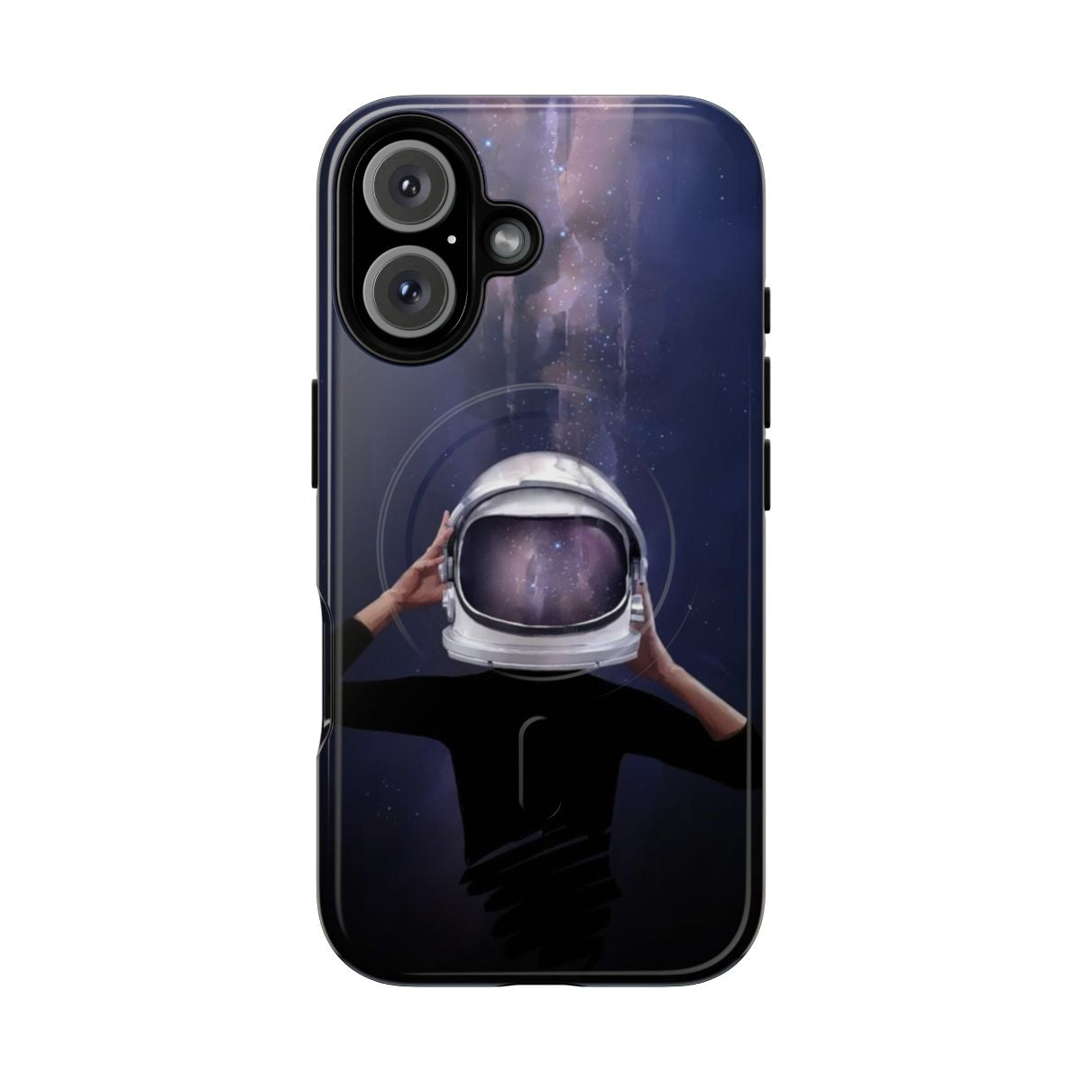 Magnetic protective phone case with space, astronaut, and stars design