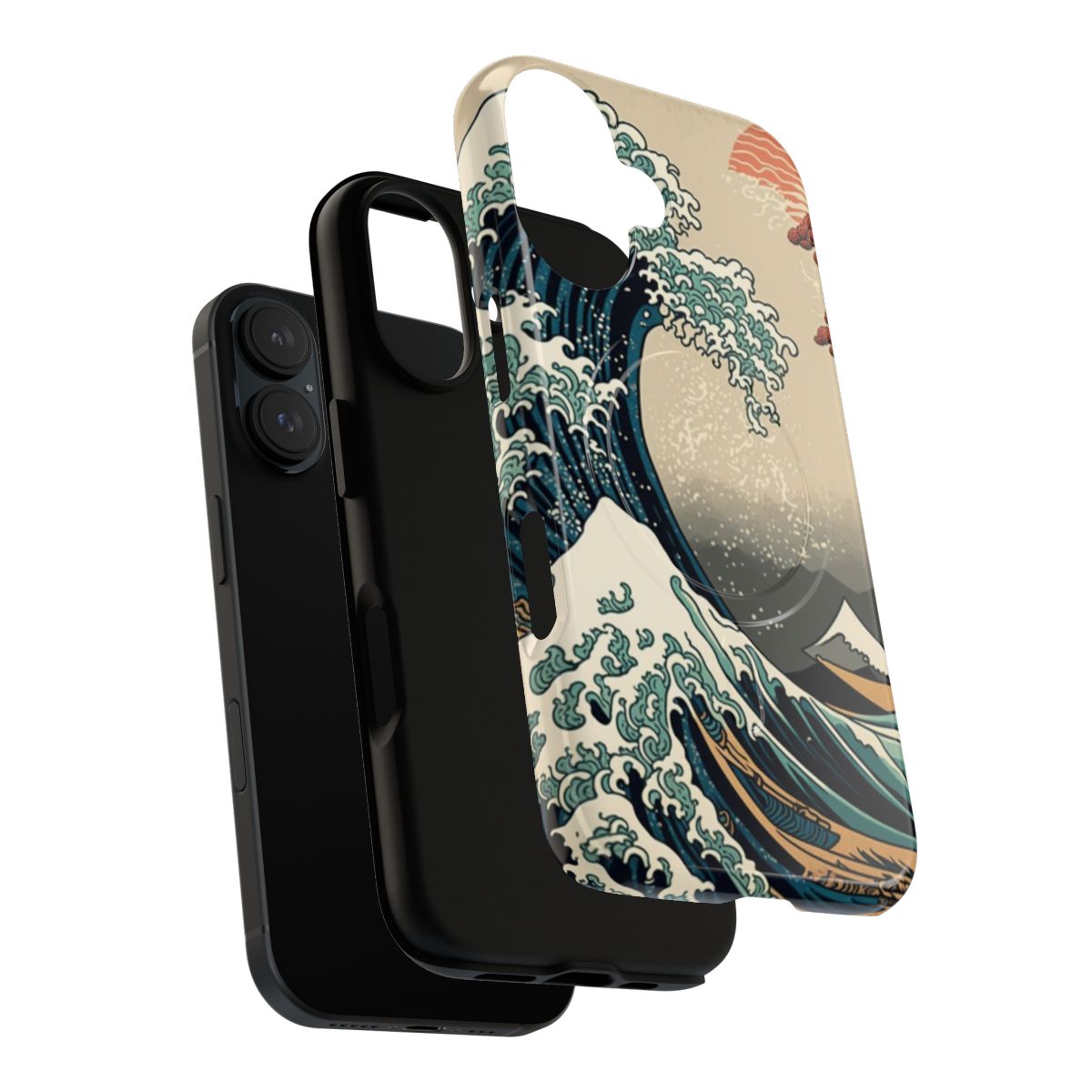 Artistic phone case featuring the iconic "Great Wave of Kanagawa" Japanese wave artwork - Layers