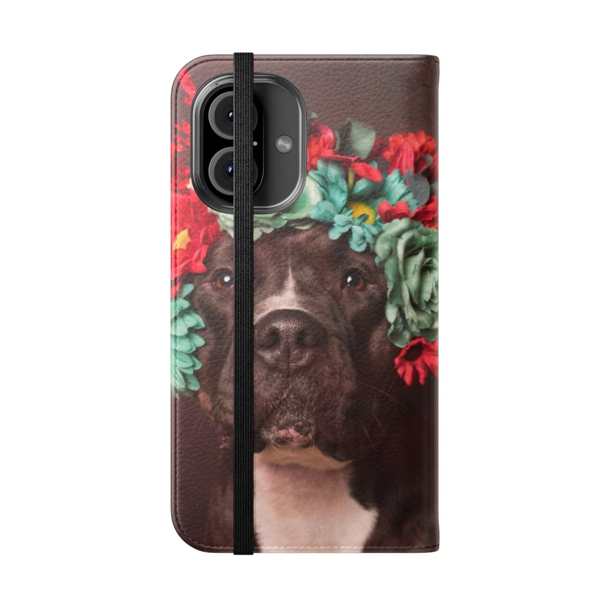 Flower Power Floral Dog Phone Case for Pit Bull and Dog Lovers - Folded Front