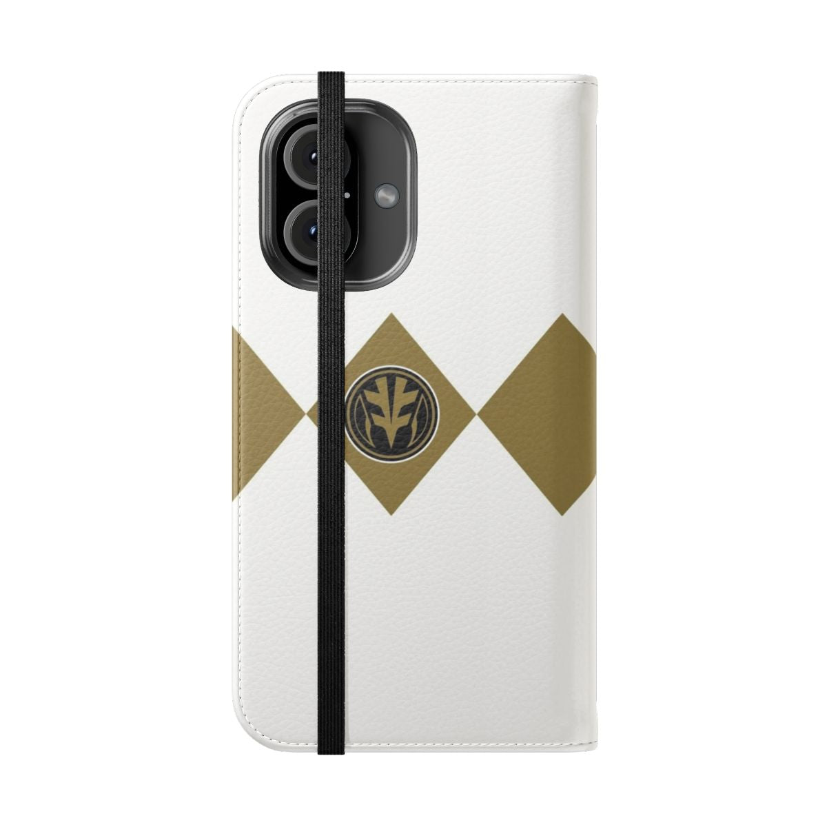 White Ranger-themed flip cover phone case with Power Rangers design - Folded Front