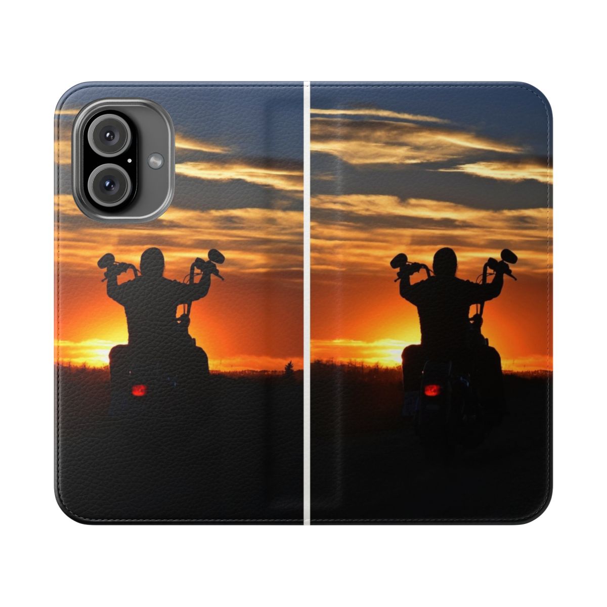 Sunset Rider Flip Cover Phone Case with Motorcycle Silhouette