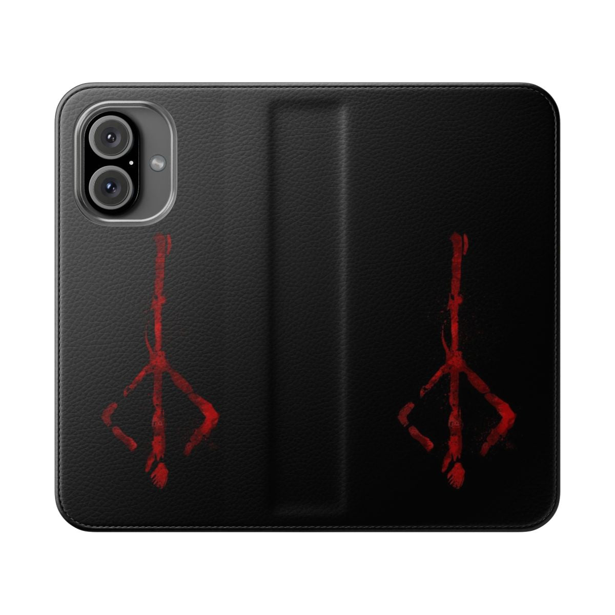 A dark and gothic fantasy-themed flip phone case inspired by the game Bloodborne, featuring the iconic hunter's mark.