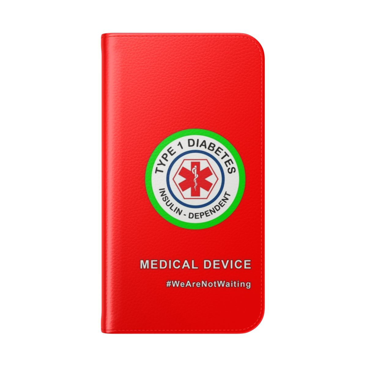 Red flip cover phone case with medical device design - Folded Back