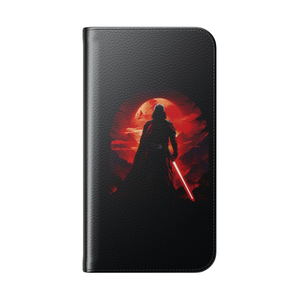 Stylish flip cover phone case inspired by Darth Vader, the iconic Sith Lord from the Star Wars universe. - Folded Back