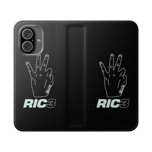 A stylish and durable flip cover phone case featuring the iconic Daniel Ricciardo design for Formula 1 enthusiasts.