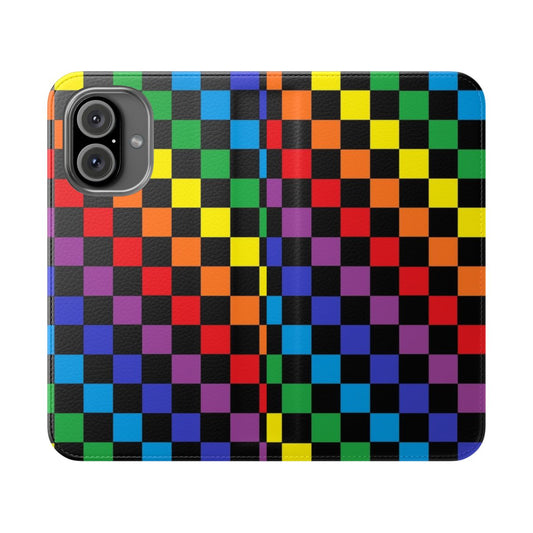 Checkered rainbow abstract design phone case cover in black