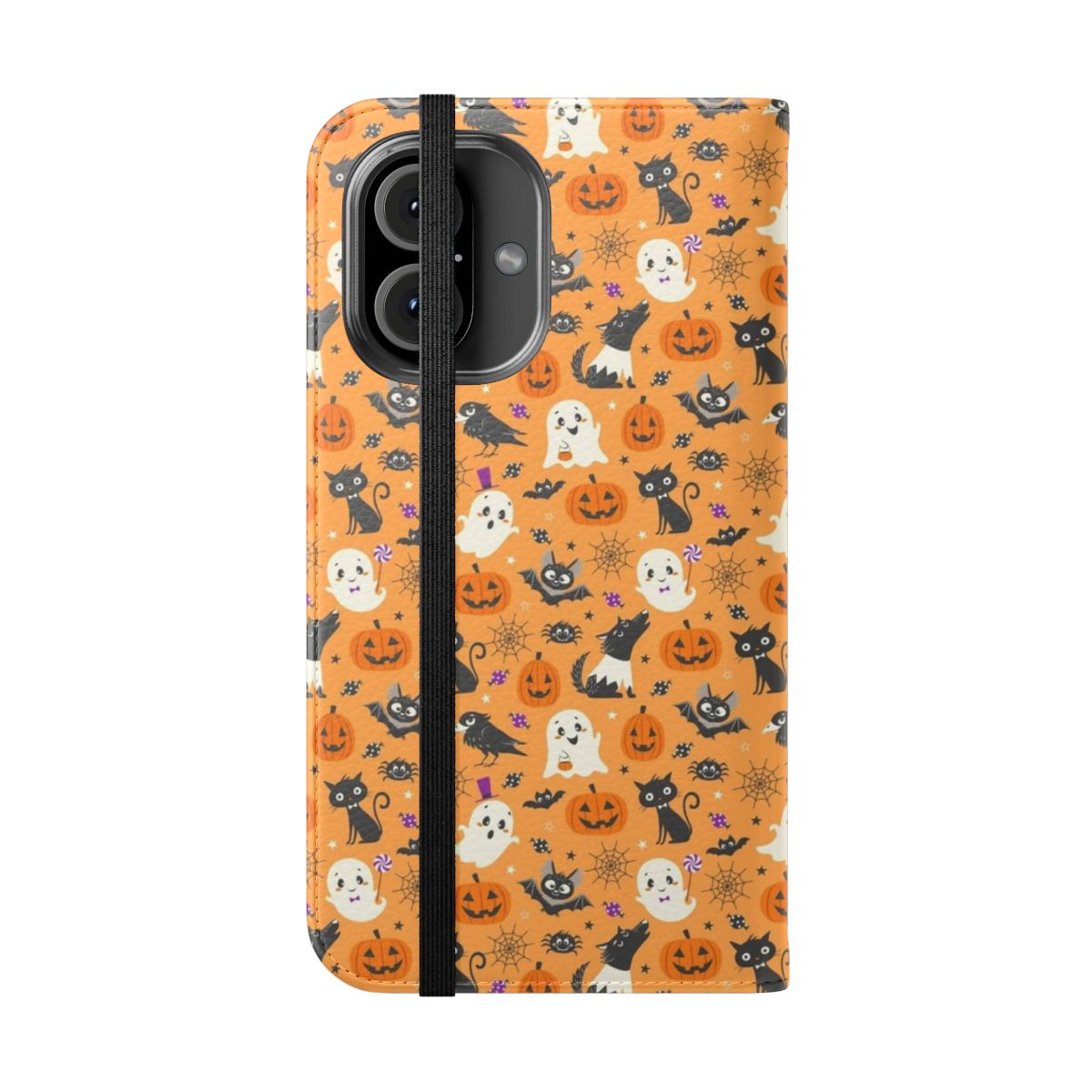 Spooky cute ghost pattern on a flip phone case cover - Folded Front