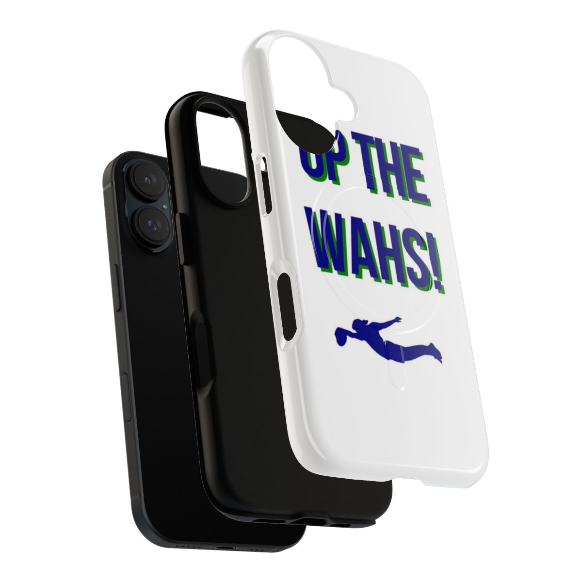 Magnetic tough phone case in blue and green colors featuring the Warriors NRL logo - Layers