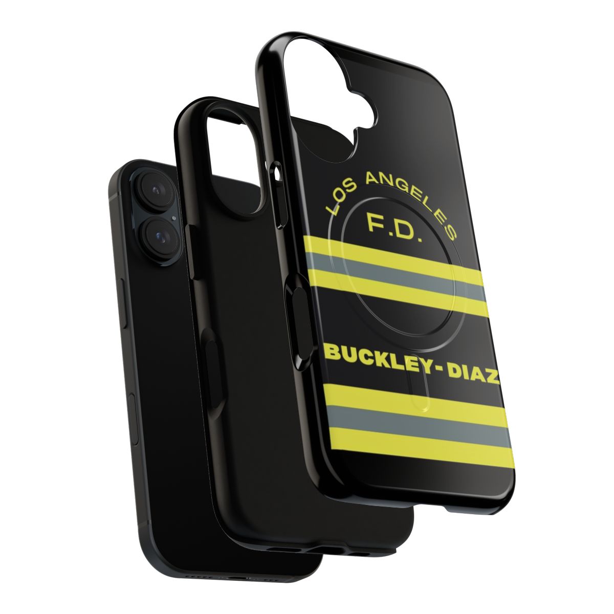 Magnetic phone case featuring stickers of 9-1-1 TV show characters Evan Buckley and Eddie Diaz - Layers