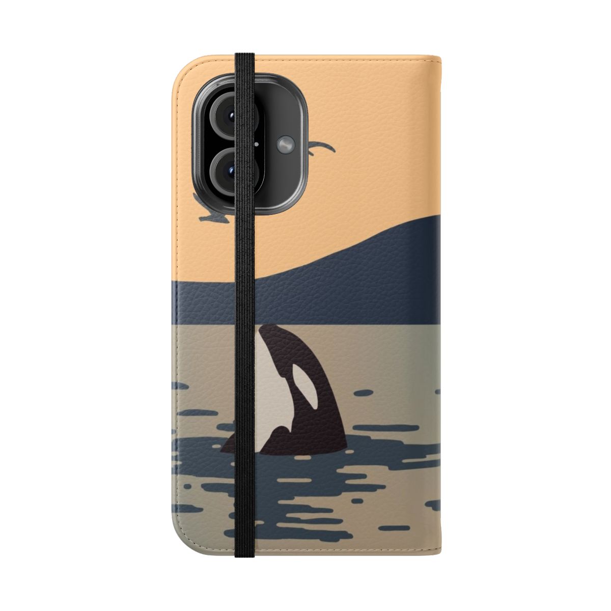 Killer whale Orca design on a smartphone flip cover case - Folded Front