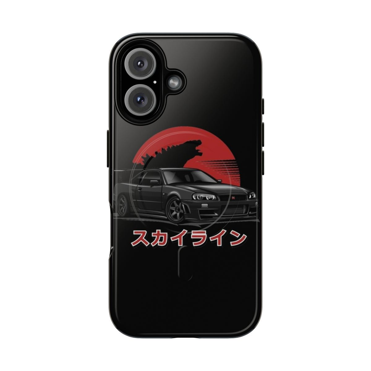 Black magnetic tough phone case with Nissan Skyline GTR R-34 inspired design