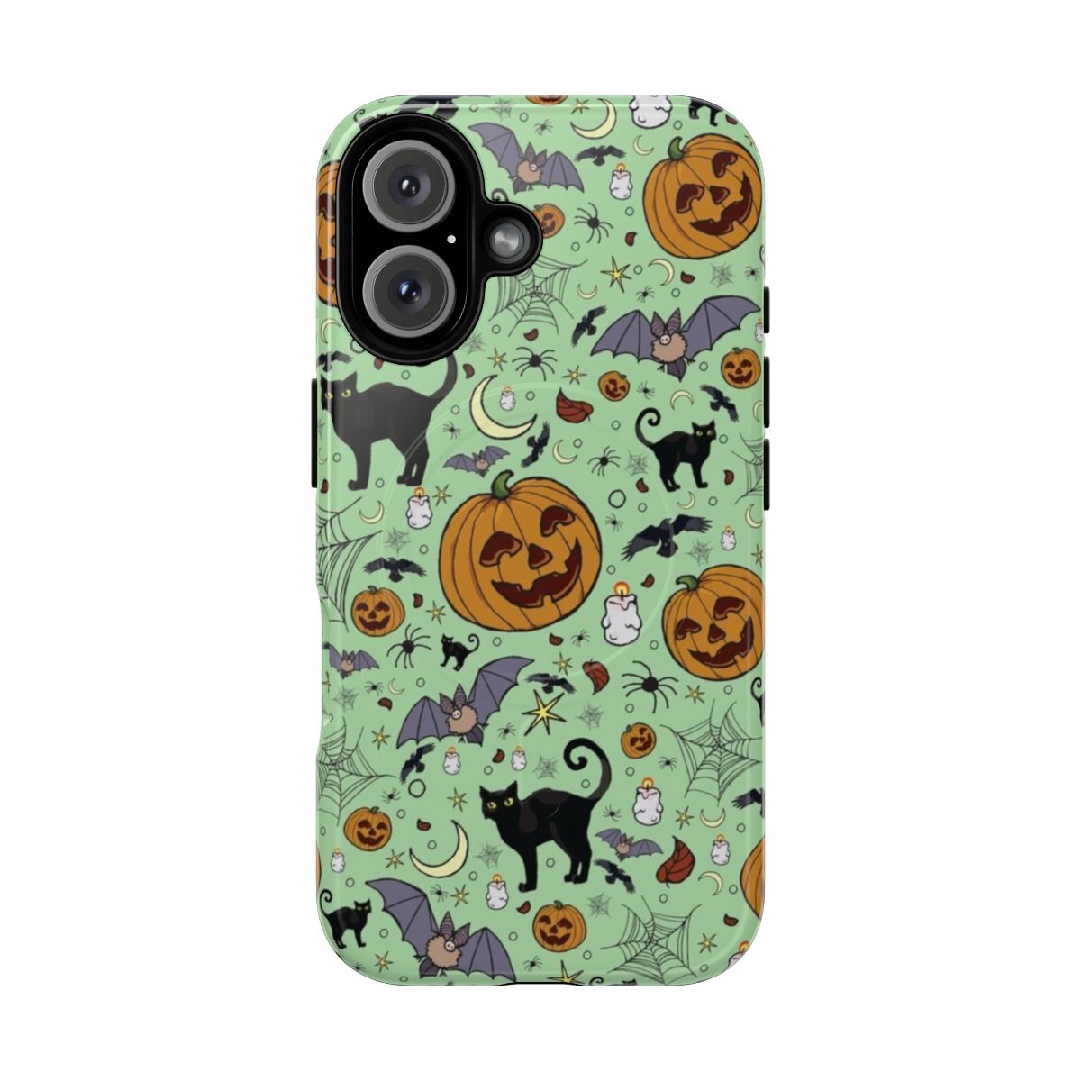 Creepy cute Halloween-themed phone case with a magnetic closure for enhanced protection.