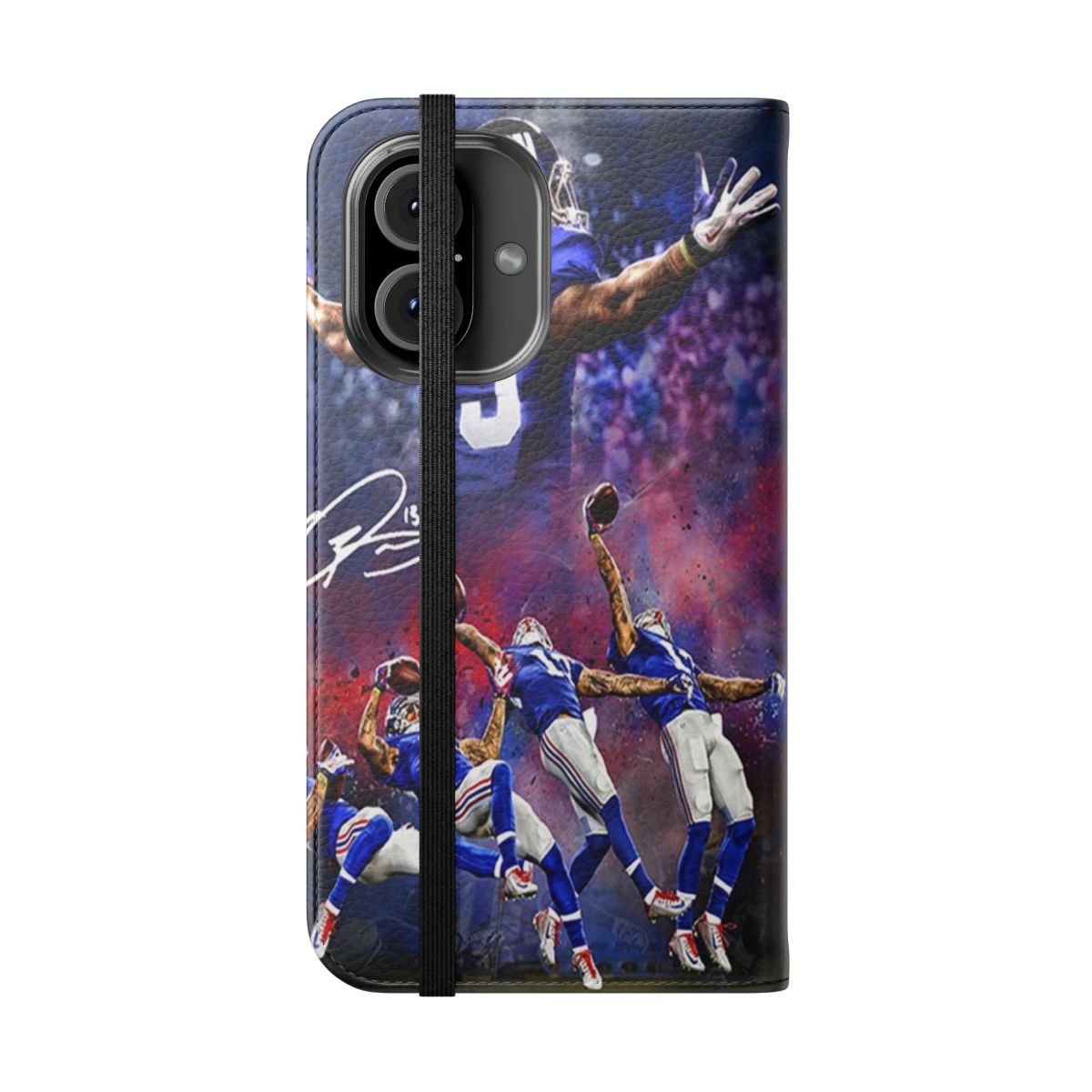 Customizable flip cover phone case with football-inspired design - Folded Front