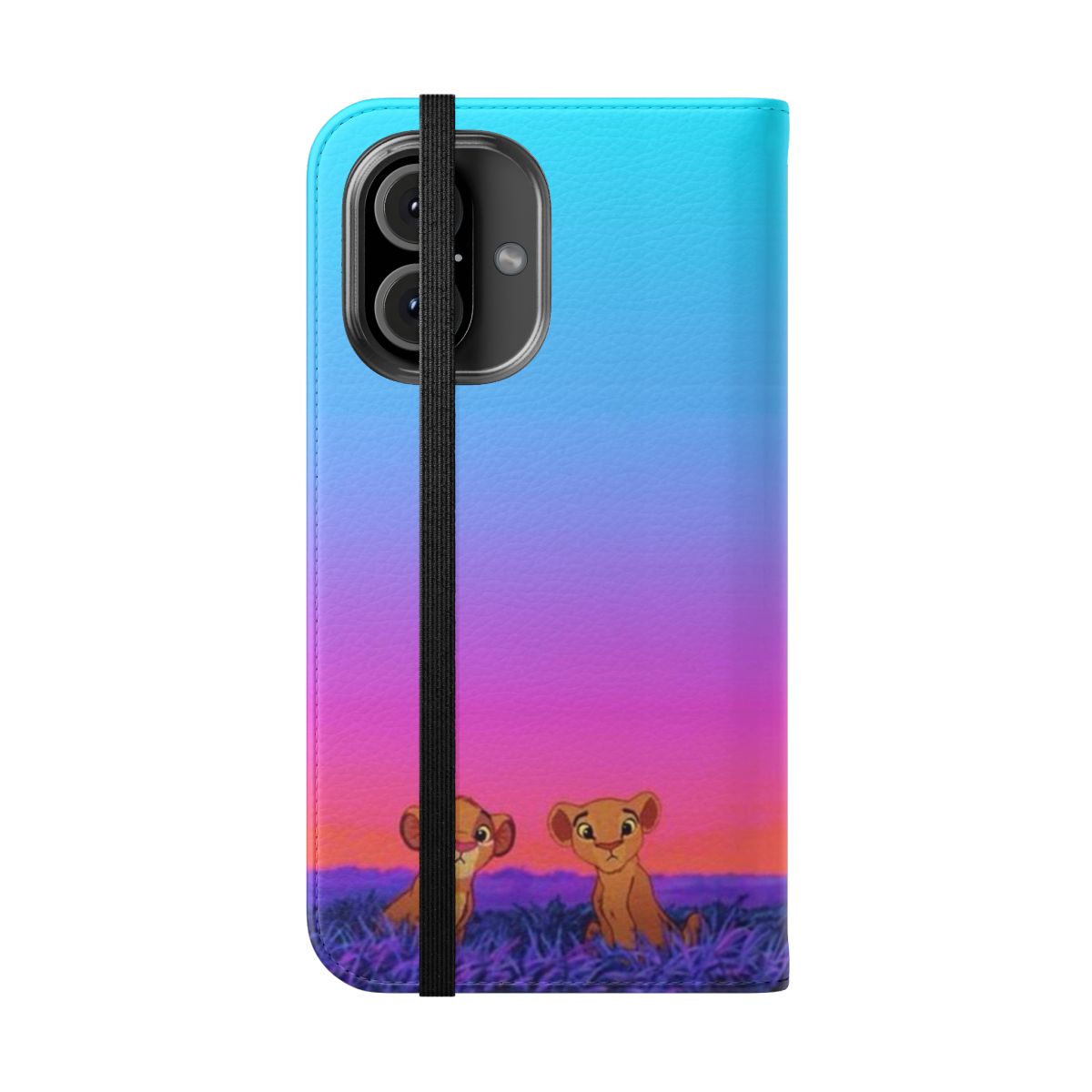 Stylish flip cover phone case featuring a design inspired by the Disney animated film The Lion King - Folded Front