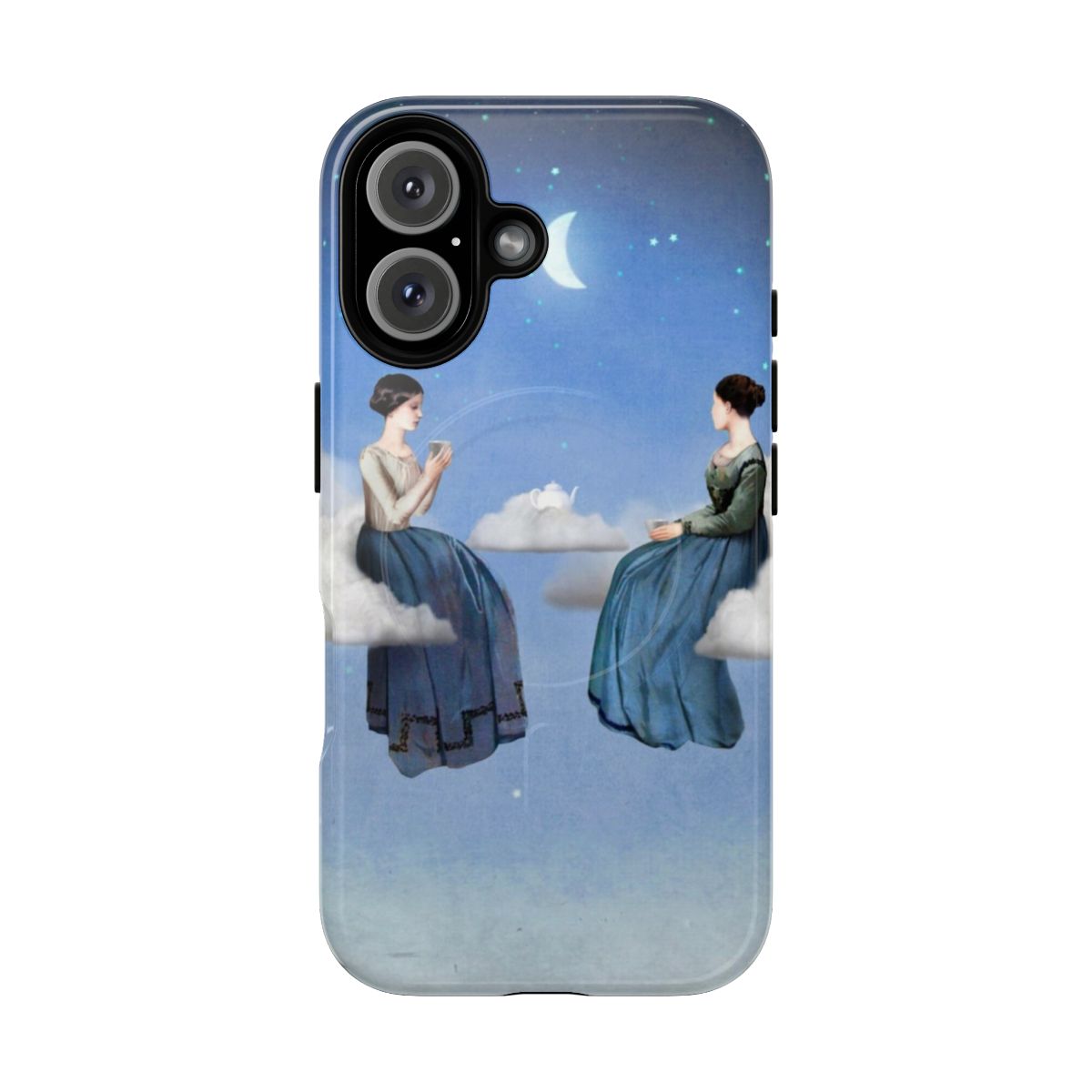 Heavenly skyscape design phone case featuring clouds, stars, and moon imagery for tea enthusiasts