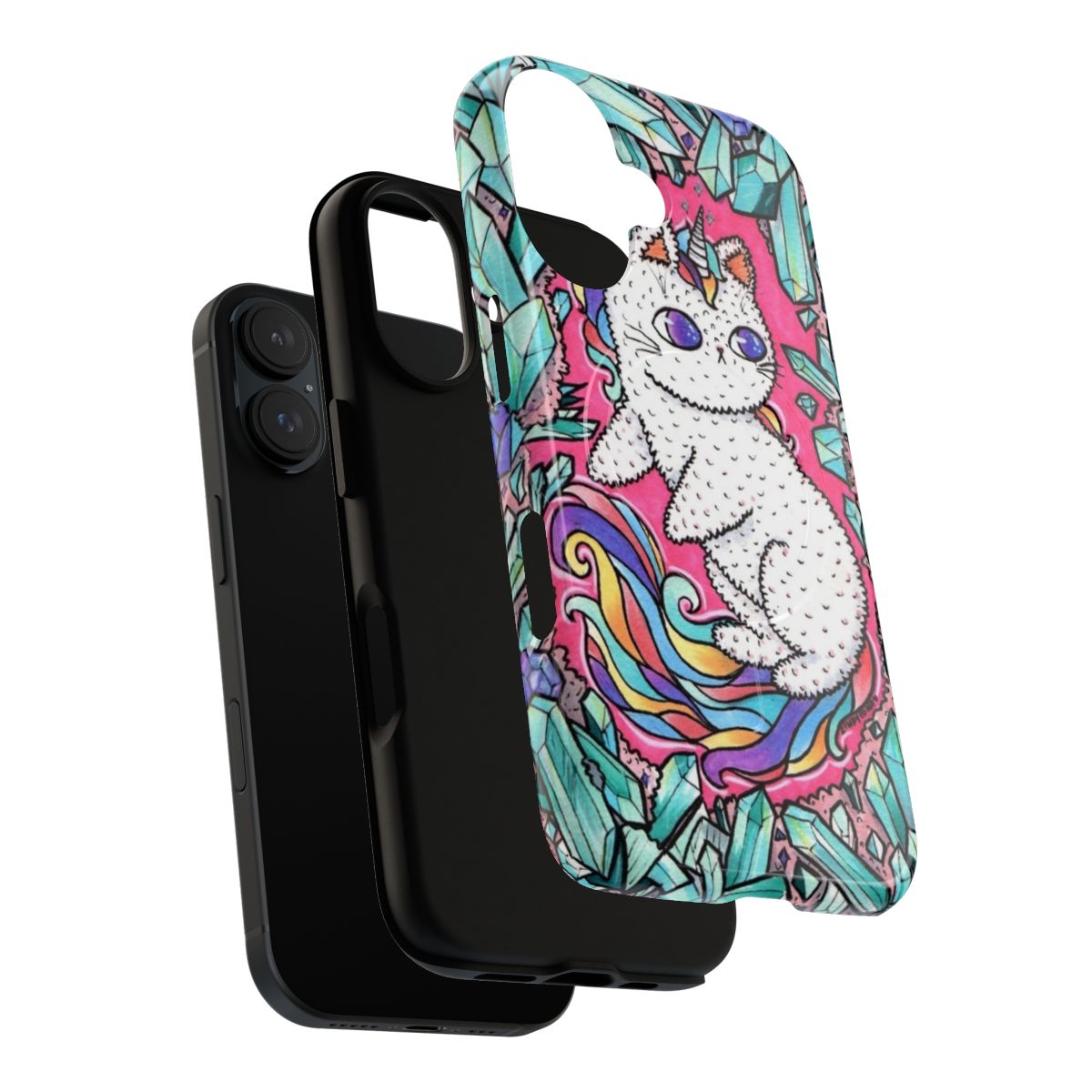 Vibrant and protective unicorn kitty phone case with pastel colors and crystals - Layers