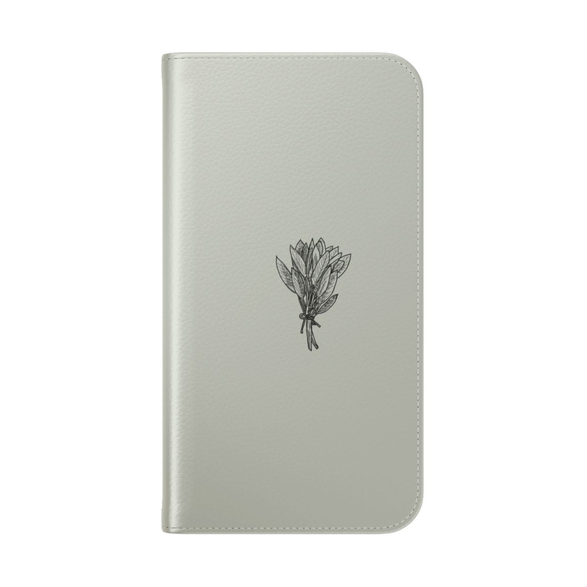 A minimalist phone case featuring a design of delicate sage bunches and botanical elements. - Folded Back