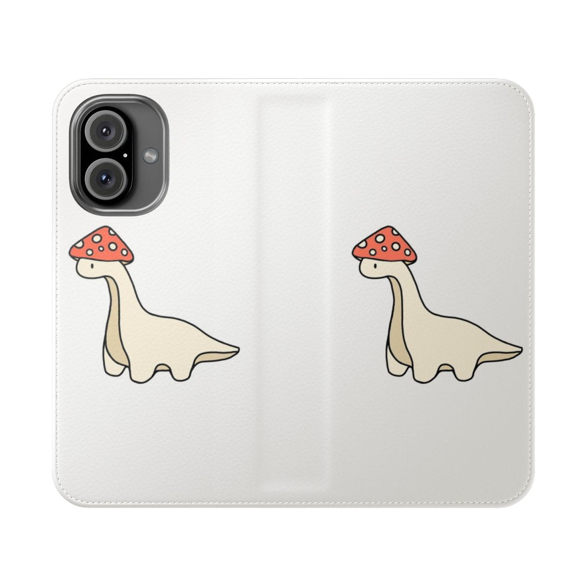 Cute brontosaurus dinosaur with a red and white mushroom hat on a flip cover phone case