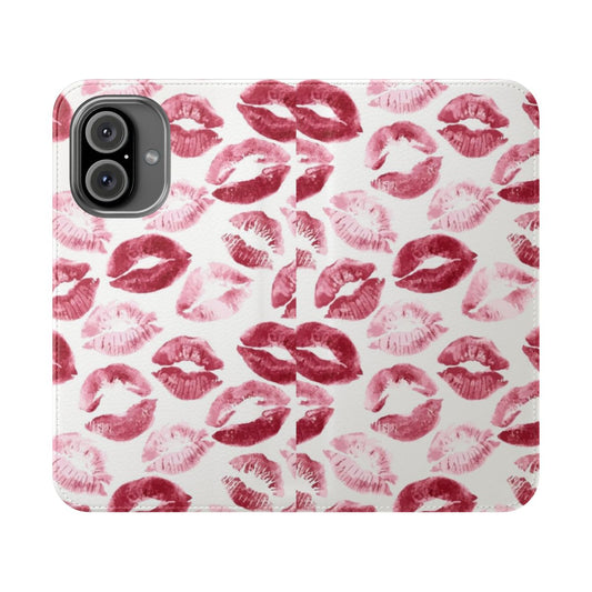 A vibrant and fashionable phone case cover featuring a lipstick kiss design.