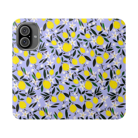 Blue lemon floral pattern printed on a phone case