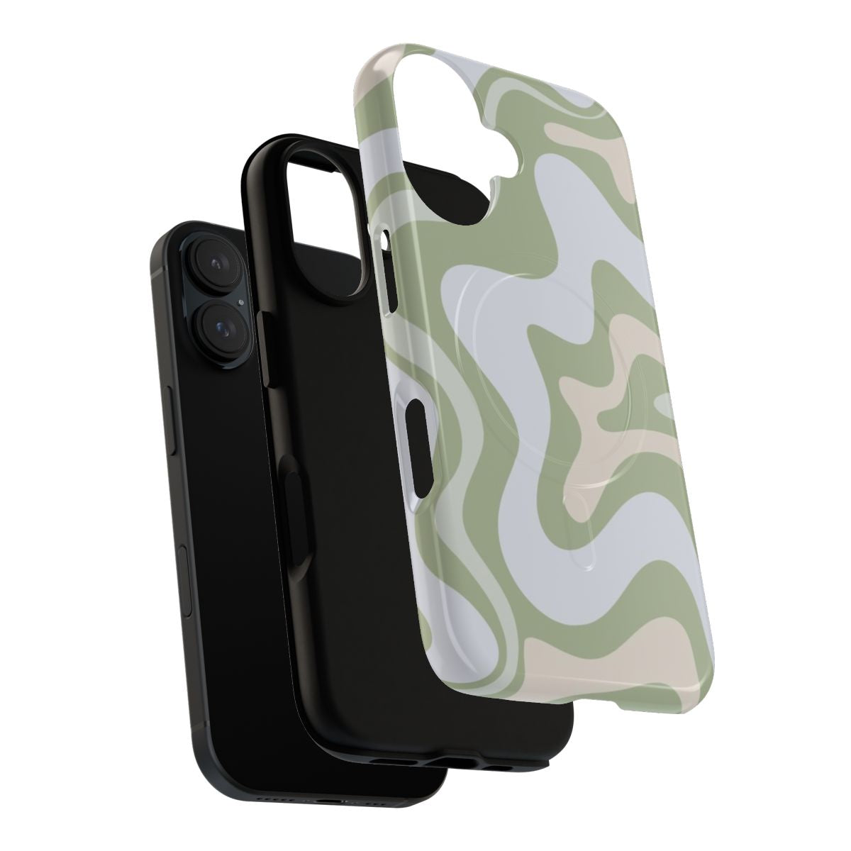 Vibrant sage green and almond abstract artistic pattern on a tough magnetic phone case - Layers