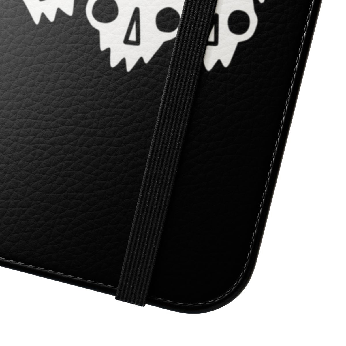 Flip phone case with a gothic design featuring a black cat and skull - Close Up