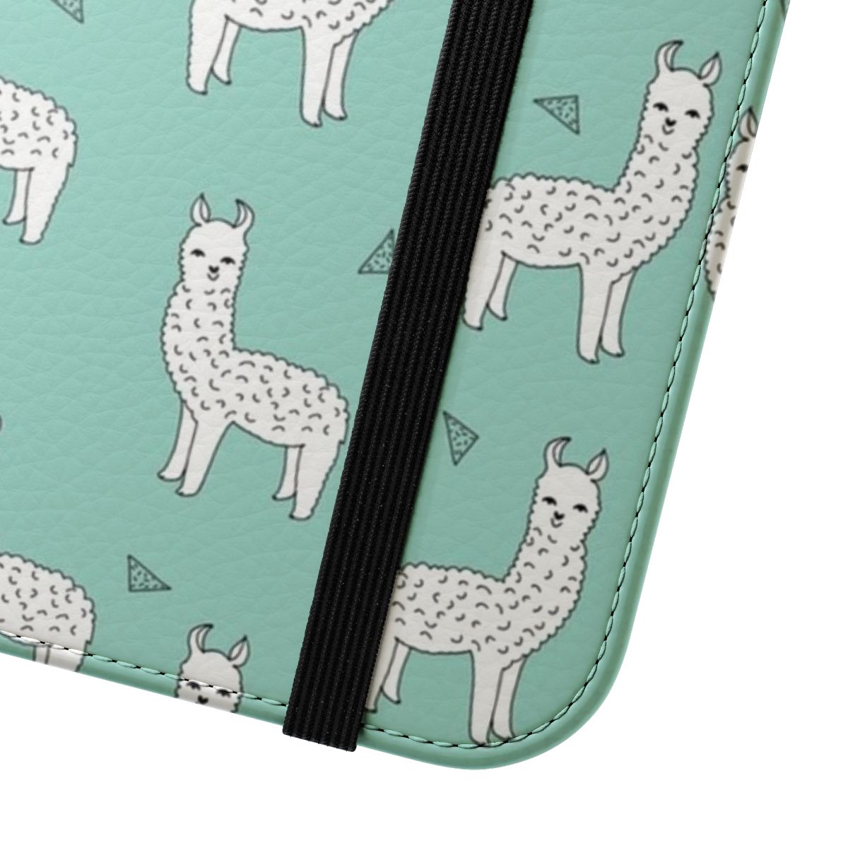 Mint-colored phone case with a cute alpaca pattern design by Andrea Lauren - Close Up