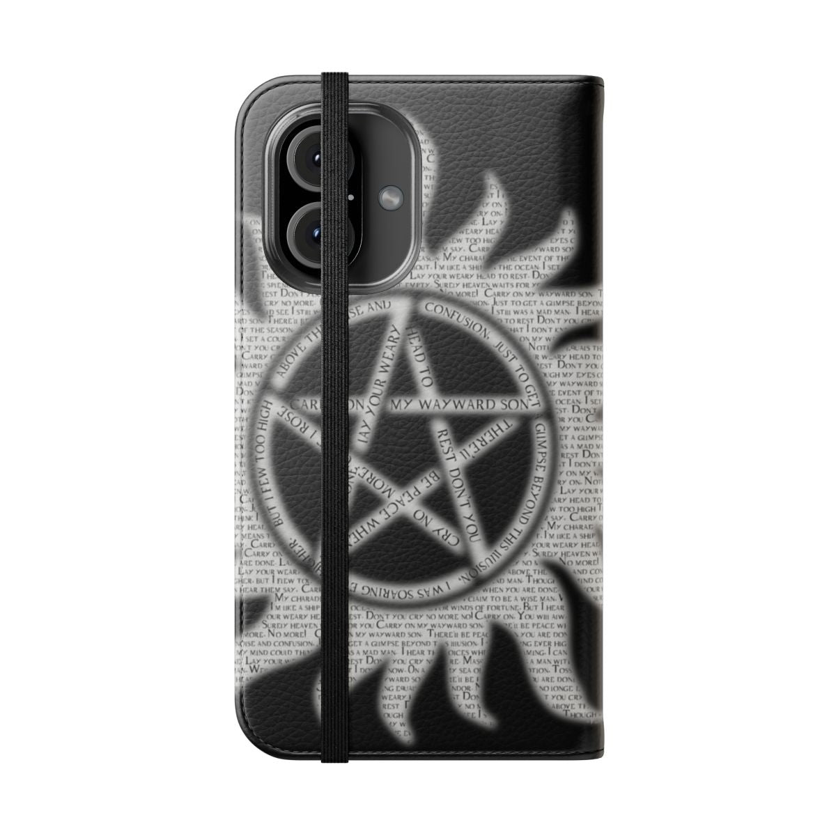 Supernatural Pentacle Flip Cover Phone Case featuring anti-possession sigil and pagan symbols - Folded Front