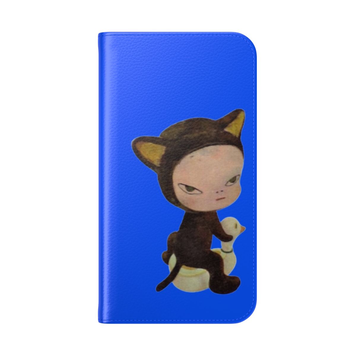 Flip cover phone case with a vibrant Harmless Kitty design inspired by the artwork of Yoshitomo Nara. - Folded Back