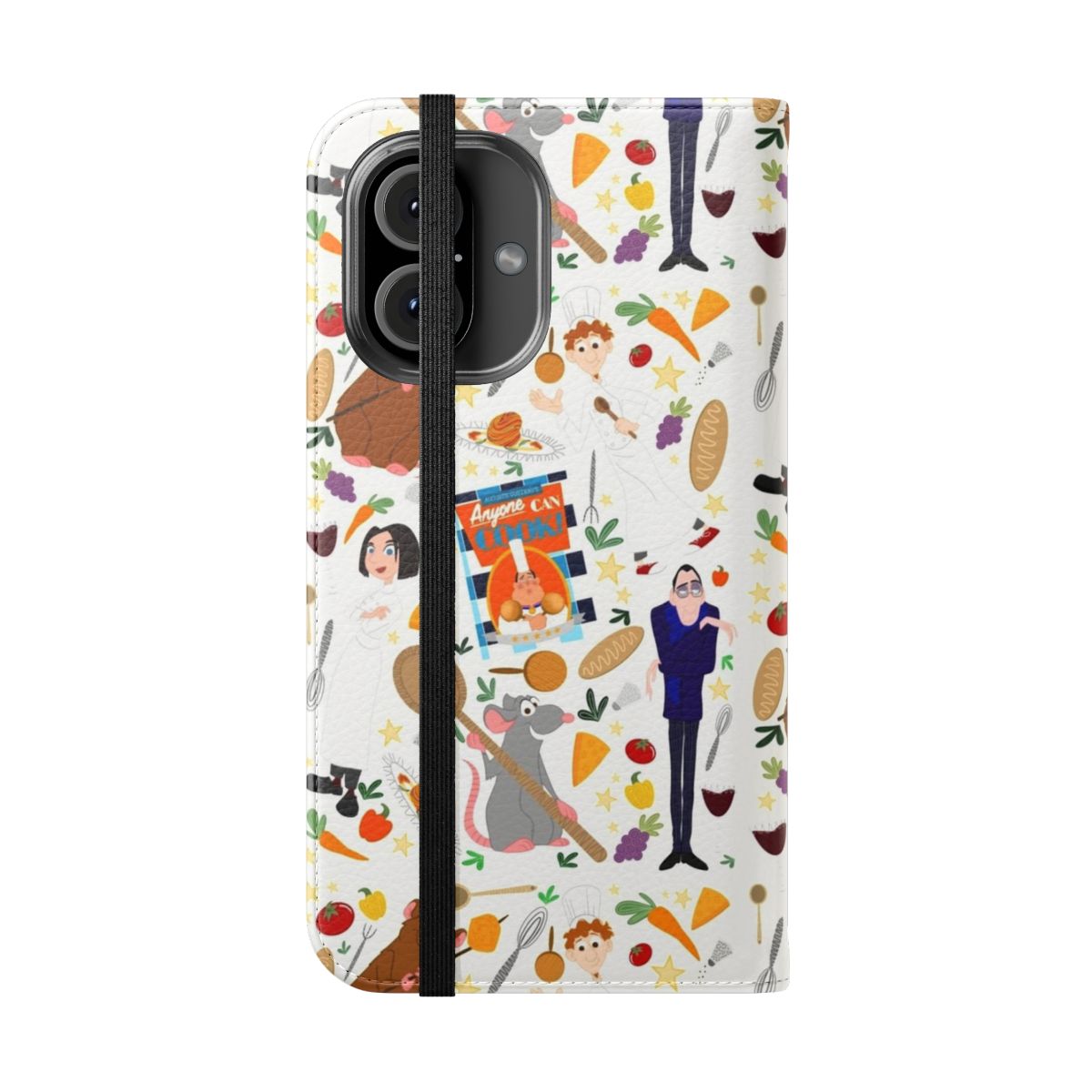 Ratatouille-themed flip cover phone case with characters Remy, Colette, and Linguini - Folded Front