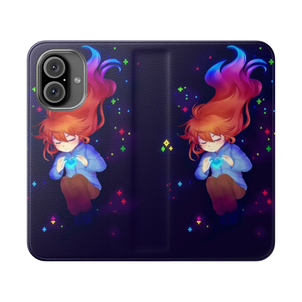 Flip cover phone case featuring the beloved character Madeline from the Celeste game