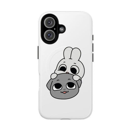 Cute cartoon dog and rabbit couple on a durable magnetic phone case