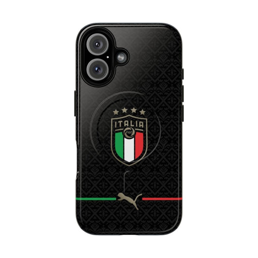 Black magnetic tough phone case with Italy football design