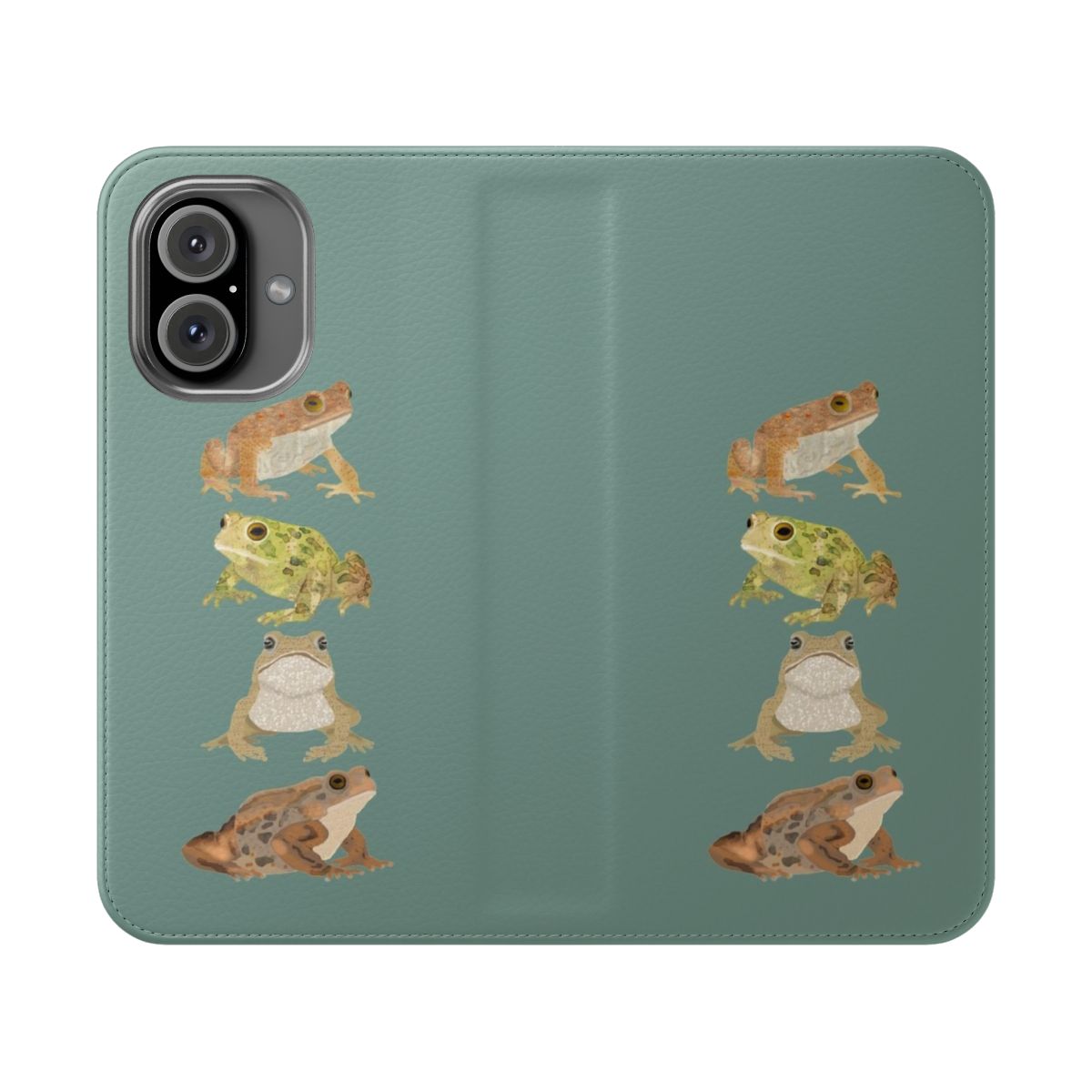 A flip cover phone case with a cute toad illustration.