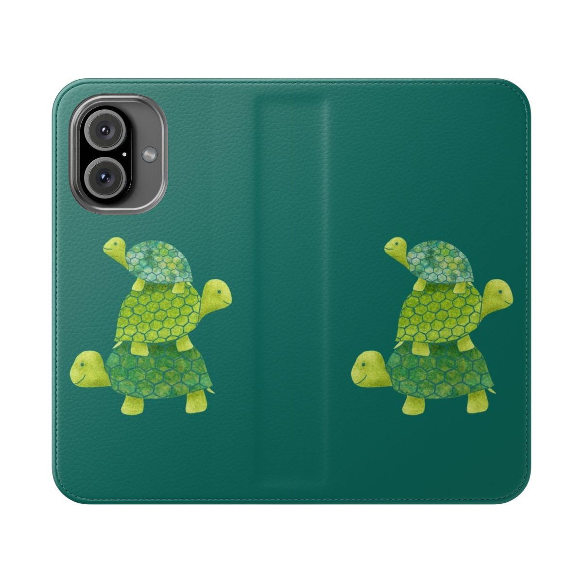 Teal, lime green and turquoise phone case with a cute stacked turtle design