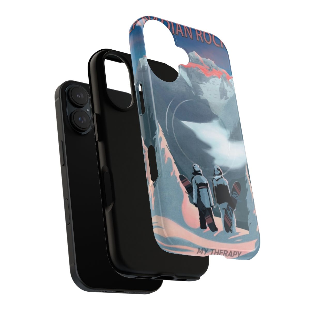 Retro snowboard therapy magnetic tough cases featuring a scenic winter landscape and mountain sunset - Layers