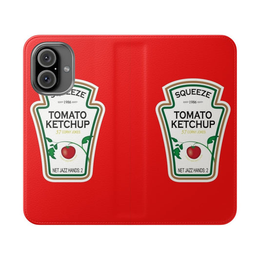 Ketchup-inspired flip cover phone case with a fun, parody design