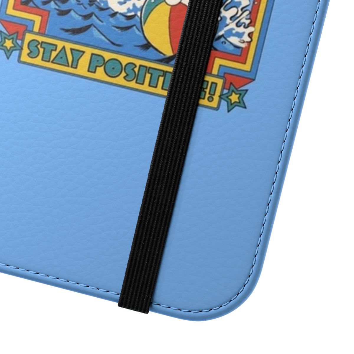 Retro-style flip phone case with a positive, fun shark design - Close Up