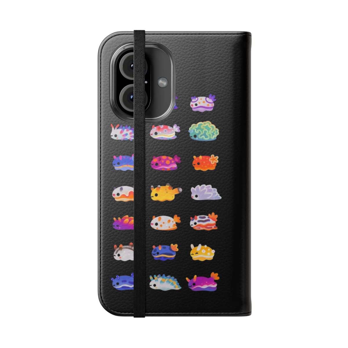 Colorful flip cover phone case featuring a vibrant sea slug or nudibranch marine creature design - Folded Front