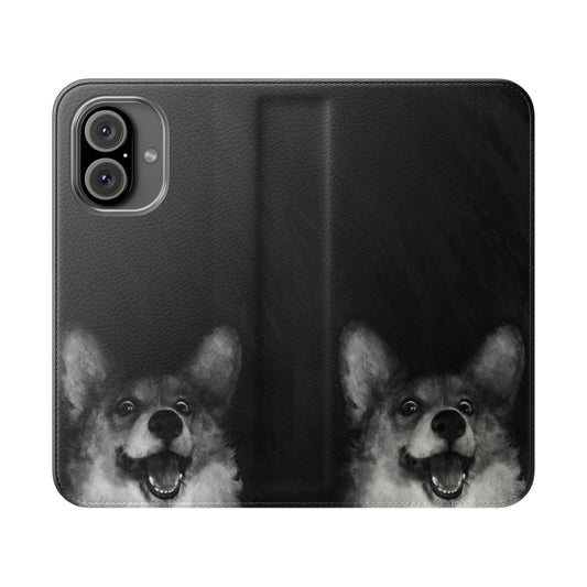 Flip cover phone case featuring a cute corgi and sausage dog design