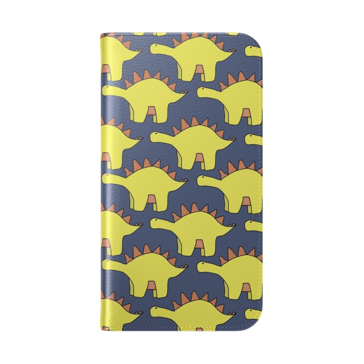 Closeup of a vibrant dinosaur pattern flip cover phone case - Folded Back