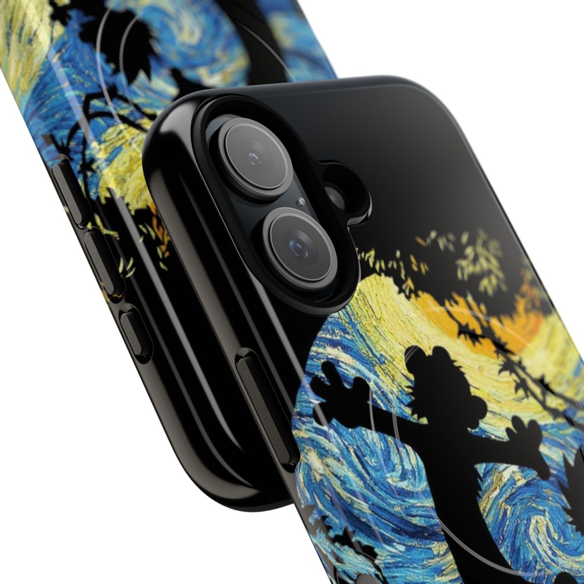 A magnetic tough phone case featuring a Calvin and Hobbes-inspired starry night design. - Detail