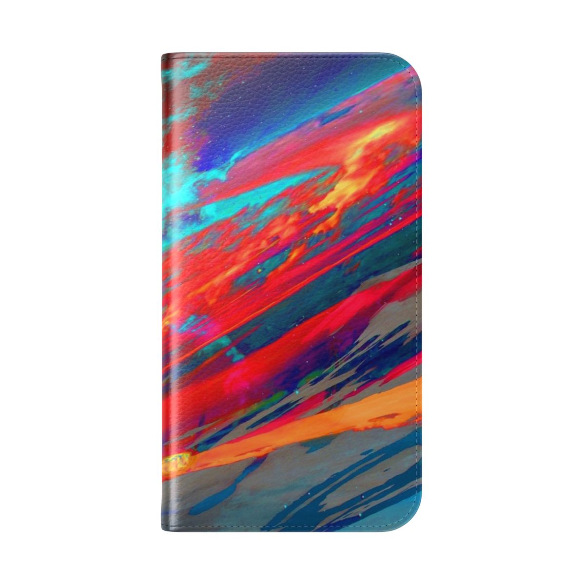 Vibrant, colorful nebula-themed flip cover phone case - Folded Back