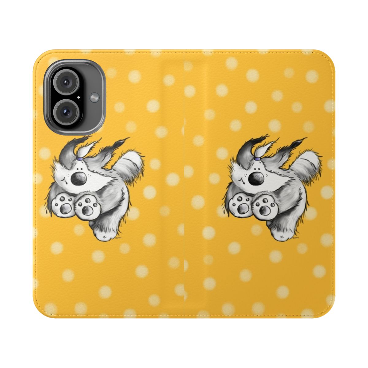 Flip phone case featuring a bearded collie dog breed