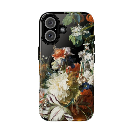 Magnetic phone case with a melancholy floral and baroque design