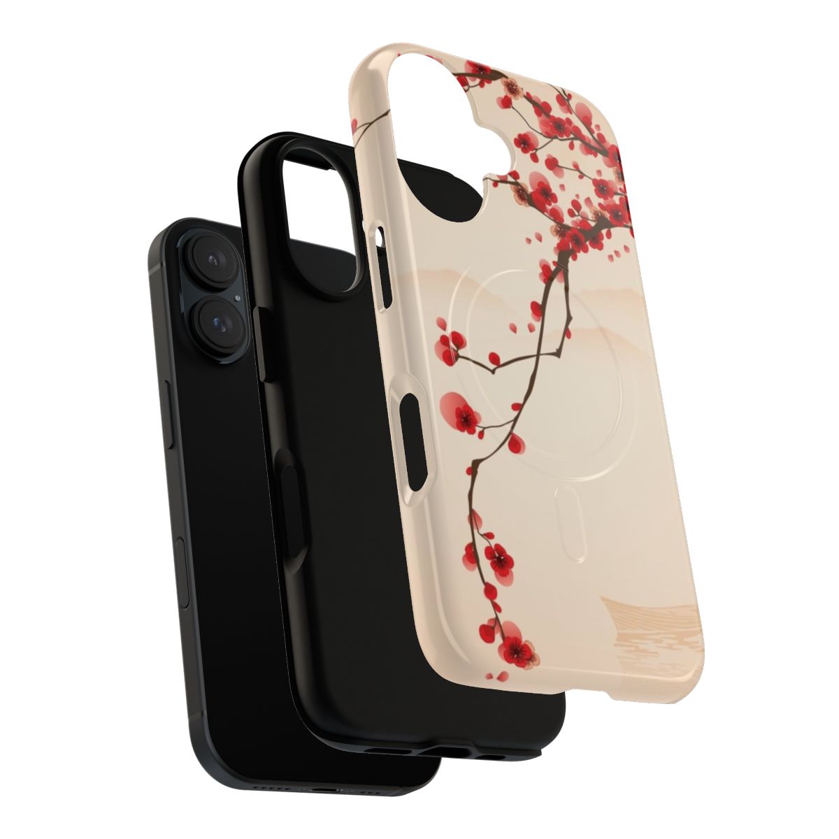 Whimsical red cherry blossom tree on a magnetic tough phone case - Layers